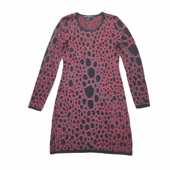 French Connection Dresses & Skirts - French Connection Knit Sweater Dress Size 6 Womens Dark Red Black Cheetah Print